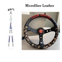 VERTEX Universal Racing Steering Wheel Black Spoke Suede Embroidered Sports Steering Wheel With 6 Holes 001-GZFXP398-01