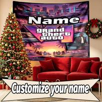 Custom Name Personalized Grand Theft Auto VI Print Tapestry, Wall Art Decor, Bedroom, Dorm, Apartment, LivingRoom, Party Backdrop, Gift for Birthday 180cmx230cm