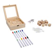 Baby Shower Block Game Set 48 Blank Wooden Blocks 12 Markers 1 Sign 42 Templates for Decoration beige