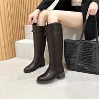 Two-layer cowhide version, sea and land pirate boots, lock knight boots, women's thick-soled long boots, thick heel, tall tube, thin women's boots 37 white