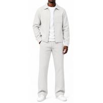 Men's Color Zip-Up Collared Jacket and Pants Set for Fall and Winter M balta