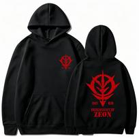 Gundam Zeon Hoodie Anime Principality of Zeon Print White Unisex Men Women Oversized Casual Sweatshirts Long Sleeve L black