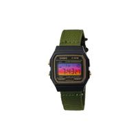 CASIO Custom Collection Quartz Movement Nylon Strap Watch Men's Watches Black Dial F-91WG-9 Green Strap, Purple, Yellow Gradient Dial Lens black