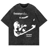 100% Cotton Vintage Washed Fontaines DC Dopamine Chamber T Shirt Fashion Men Aesthetic Retro Oversize Loose Acid Wash Tee Shirt L black