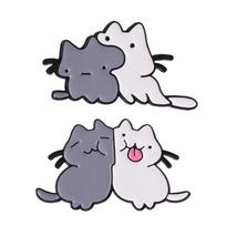 2-4pcs/set Cartoon Animal Badges Fun Cat Duck Frog Dinosaur Bear Enamel Pin Sweet Fruit Anime UFO Brooch Gift Accessories gray
