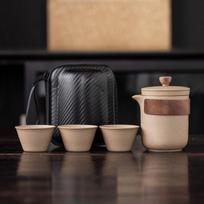 Travel tea set, convenient teapot, coarse pottery Kuaike cup, Father's Day, Mid-Autumn Festival, company annual meeting activities, souvenir gift black