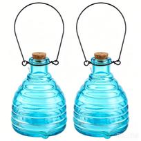 Teenyyou 2 Pieces Glass Wasp Trap Outdoor Hanging Reusable Wasp Traps with Steel Hooks Yellow Jacket Catchers Trap for Outside Garden Farm Courtyard blue