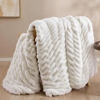 Cream White Luxury Faux Rabbit Fur Throw Blanket Ultra Soft Plush 150cm*200cm