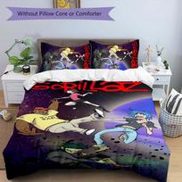3pcs Gorillaz band pattern bedding set duvet cover set includes duvet cover &pillowcases, perfect all season bedroom decoration & gift 135cmx200cm black