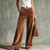 Women's Color Wide Leg Casual Pants with Pockets, Button and Elastic Waistband L ruda