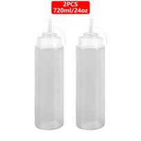 Large Squeeze Condiment Squeeze Bottles Hot Sauces Olive Oil Bottles Ketchup Mustard Dispensers Kitchen Accessories Gadgets 2 2PCS 720ML white