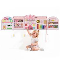 VEVOR Sieninis užimtas skydas, 14-in-1 pilies Montessori jutimo aktyvumo skydeliai, Mokymosi aktyvumo centras darželiui, klasei, žaidimų kambariui ir namams 145 x 39 x 3.5 cm