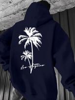Men's Hoodie with Palm Tree Back Print, Hooded Sweatshirt, Casual Street Style, Long Sleeve Pullover, Loose Hip-Hop Top XXL black