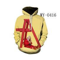 Billie Eilish 3D Color Print Hoodie with Hat - European and American Style XXXXL beige