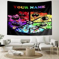 Custom Name Smiling Critters Print Tapestry, Backdrop, Easy Setup, Ideal for Bedroom, Office & Living Room, with Aesthetic Wall Hanging Decor. 100cmx150cm
