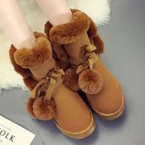 Saldžiai rožiniai pliušiniai neslystantys sniego batai moterims, žieminiai šilti pūkuoti pliušiniai žemi batai, ankle boots, mieli pomponai, dizainerio mergaitės batai 41 40EU/CN41 ruda