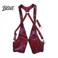 Travel-friendly Sling Bag Anti-Theft Harness Medieval Steampunk Style Wallet Smooth Faux Mobile Phone Storage Leather Adjustable Strap Rivet raudona