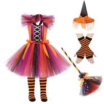 Kids Hocus Pocus Witch Puffy Tutu Cosplay Dress, Girls Masquerade Party Stage Outfit M/100cm raudona