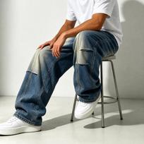 Men's Vintage Gradient Wide Leg Jeans Loose Fit Casual Denim Pants for Spring and Fall XL tamsiai mėlyna spalva