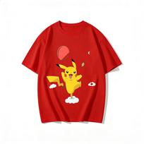 2026 New Cute Pikachu Balloon Print T Shirt Unisex Loose Casual Tee Kids Family Matching Short Sleeve Tops 110 red