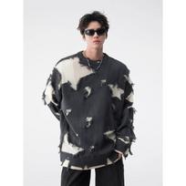Unisex Oversized Knit Sweater With Raw Edge Hem Distressed Detail Loose Fit Casual Pullover Large pilka
