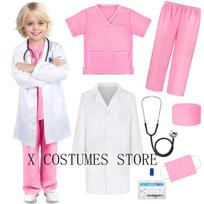 Vaikų gydytojo Cosplay slaugytojos kostiumas Slaugytojos kostiumas Gydytojo V formos iškirptės chirurginis kostiumas Berniukams Mergaitėms Helovino vakarėlis Epidemijos vaidmenų drabužiai 130cm&Doctors Nurse white