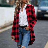 Casual Loose Fit Plaid Button Front Collared Long Sleeve Lightweight Jacket Top for Everyday Wear S raudona
