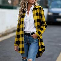 Casual Loose Fit Plaid Button Front Collared Long Sleeve Lightweight Jacket Top for Everyday Wear XL geltona