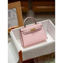 Palm pattern Kelly bag, high-end leather second generation mini fashion shoulder crossbody portable new small bag 22cm gray