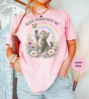 Rage Consumes Me Shirt, Funny Cat Meme Tee, Vintage Floral Kitten Graphic 120 gray