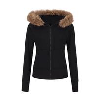 Hair collar removable gray hooded slim-fit sweater jacket women's top, autumn and winter fleece slim-fit long-sleeved top XL juoda