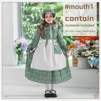 Girls Prairie Pioneer Maid Dress Costume Set 160cm žalia