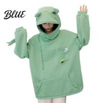 Women Men Hoodie Cartoon Frog Shape Hooded Zipper Pullover Big Winter Patch Pocket Cold-proof Unisex Letter Embroidery Adult Clothes Fall Spring L gray