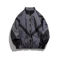 Men's Trendy Stand Collar Reflective Stitching Jacket - Lightweight, Loose Fit, Autumn Casual Style 2XL pilka
