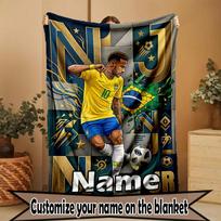 Custom Name Personalized Neymar Jr Print Blanket, Home Decor, Bedroom, Sofa, Camping, Couch, Gifts for Birthday Christmas 80cmx120cm