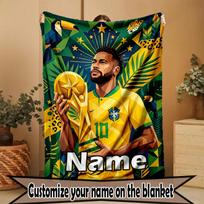Custom Name Personalized Neymar Jr Print Blanket, Home Decor, Bedroom, Sofa, Camping, Couch, Gifts for Birthday Christmas 80cmx120cm