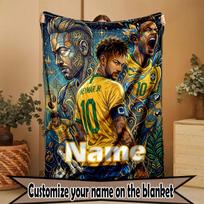 Custom Name Personalized Neymar Jr Print Blanket, Home Decor, Bedroom, Sofa, Camping, Couch, Gifts for Birthday Christmas 130cmx150cm