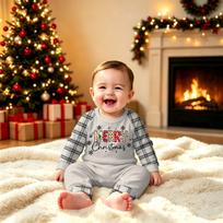 Christmas Print Family Matching Long Sleeve Pajama Set with Pants for Parents and Kids 9 Months brown