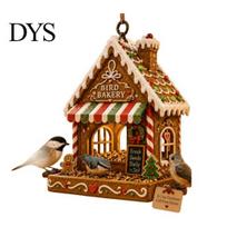 Christmas Themed Garden Bird Feeder Snowman Hanging Feeder, Resin Decorative Wild Weatherproof Durable Decor for Birds Ornament Yard Patio Balcony, Gingerbread Man beige