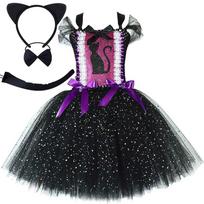 Sparkly Black Cat Tutu Dress Girls Animal Halloween Costumes with Ears Hairbow Kids Twinkle Kitty Ballet Tutus Outfit 12M black