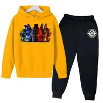 TZWYFNAF Five Nights At Freddys Sweatshirt Set Fleece Kids Sweatpants Boys Jacket Girls Clothes Spring Autumn Hoodie Birthday Gift 160 orange