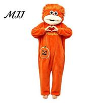 Fleece Hooded Pajamas Big Mouth Creature Onesie Pajamas, Halloween Pumpkin Themed Loungewear Unisex One Piece Sleepwear Relaxed Fit XXL oranžinė
