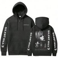 Horror Game Silent Hill Zipper Hoodie Men's Fashion Casual Vintage Zip Up Jacket Unisex Gothic Rock Oversized Zip Up Sweatshirt M black