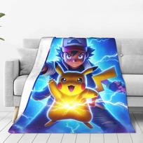 Pikachu su Poke antklode Šilta minkšta raštuota pliušinė pledinė antklodė mergaitėms berniukams sofai kėdei flanelinis patalynės užvalkalas 30x40in blue