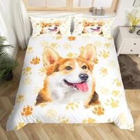 Pug Corgi Shiba Puppy Duvet Cover Set Dog Comforter Cover I Love Dogs Bedding Sets Kawaii Animals Cartoon Bedspreads Full Size EU Single 135*200cm/53x79in 3pcs white