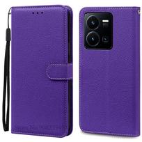 Dėklas Vivo Y35, atverčiamas odinis piniginės dėklas, skirtas Vivo Y35, piniginės knygelės telefono dėklas Vivo Y35 4G, dėklas Coque Fundas For Vivo Y35 4G tamsiai violetine spalva