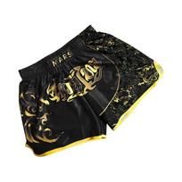 Unisex Muay Thai šortai Lediniu šilku marginti siuvinėjimai Elastinis juosmuo Boksas Kova Kikboksas Grappling Treniruotės Treniruotės Sporto šortai 3XL juoda