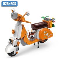 MOC Creative Roman Holiday Vespa Famous Motorcycle Building Blocks City Technical Mini Racing Car Bricks Toys Gift For Children oranžinė