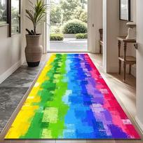 Vibrant Pixel Rainbow Hallway Runner Rug, Non-Slip Washable Carpet for Home Decor 50x160cm 20x63inch blue