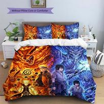 Naruto Patterned Pillowcase & Duvet Cover Set Anime Cartoon Bedding Bedroom Ornament Ideal Fan Gift.-TING AU Single 140*210cm/55x83in 3pcs blue